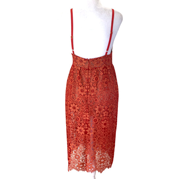For Love & Lemons Gianna Midi Dress in Red Rust Lace - Picture 8 of 16